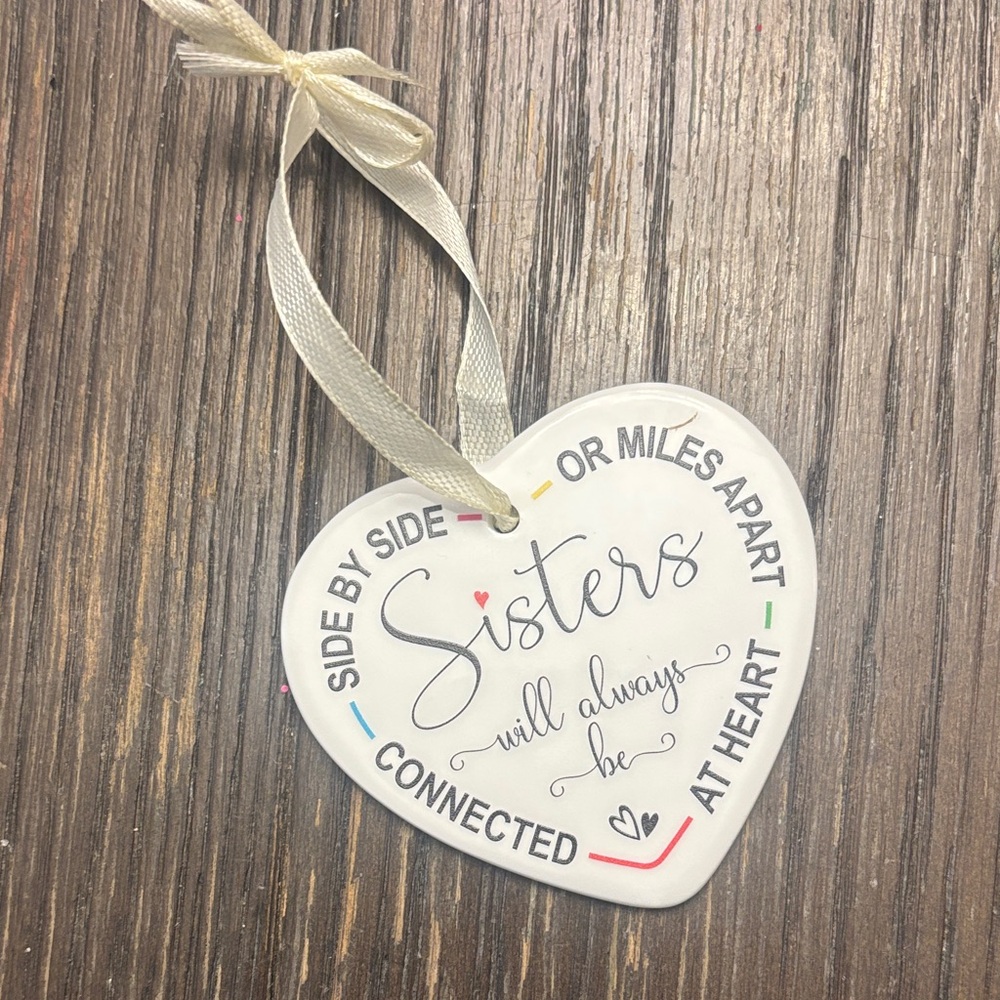 Heart-Shaped Sisters Ornament with Ribbon